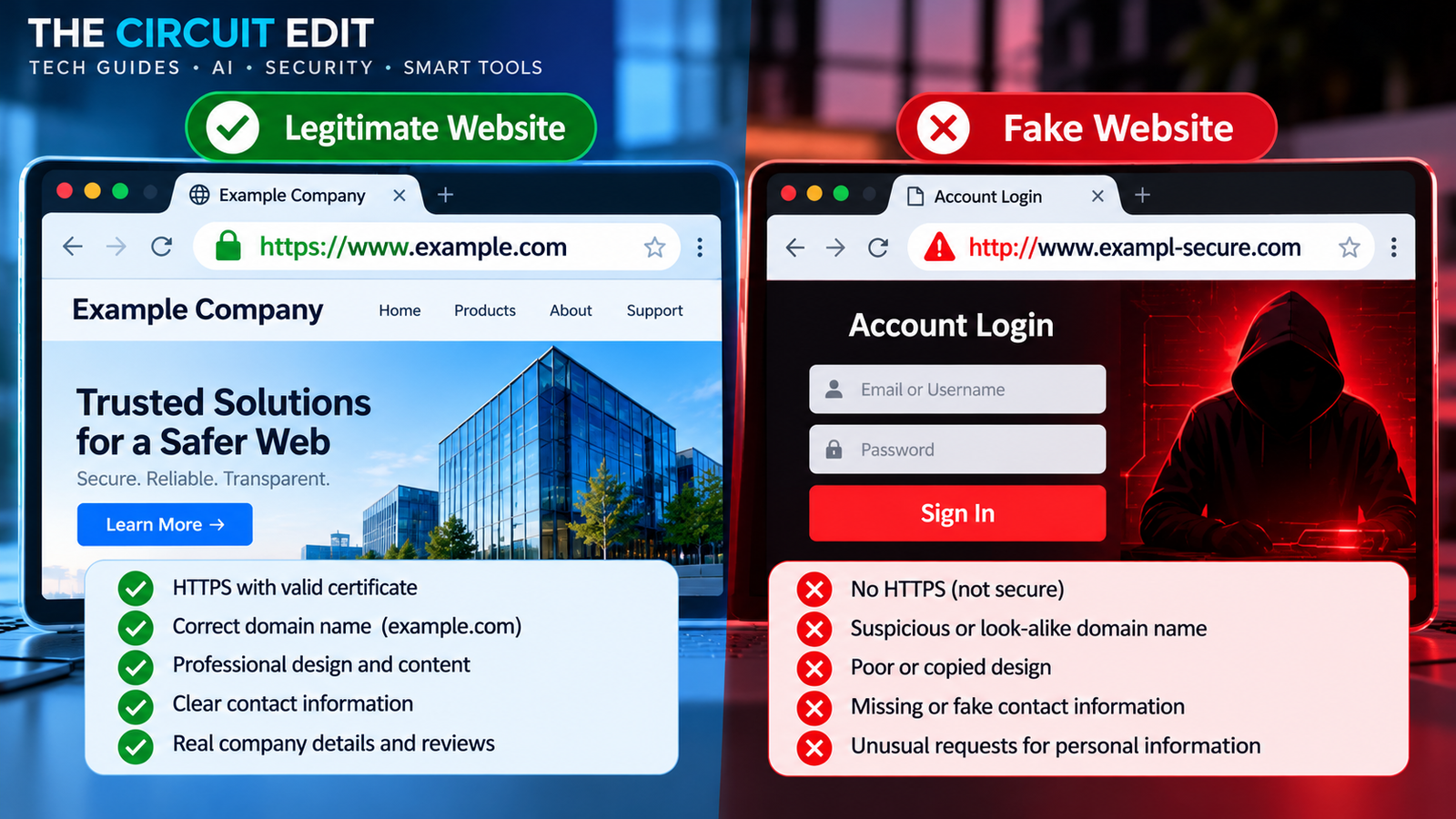 How to check if a website is legit by comparing legitimate and suspicious websites